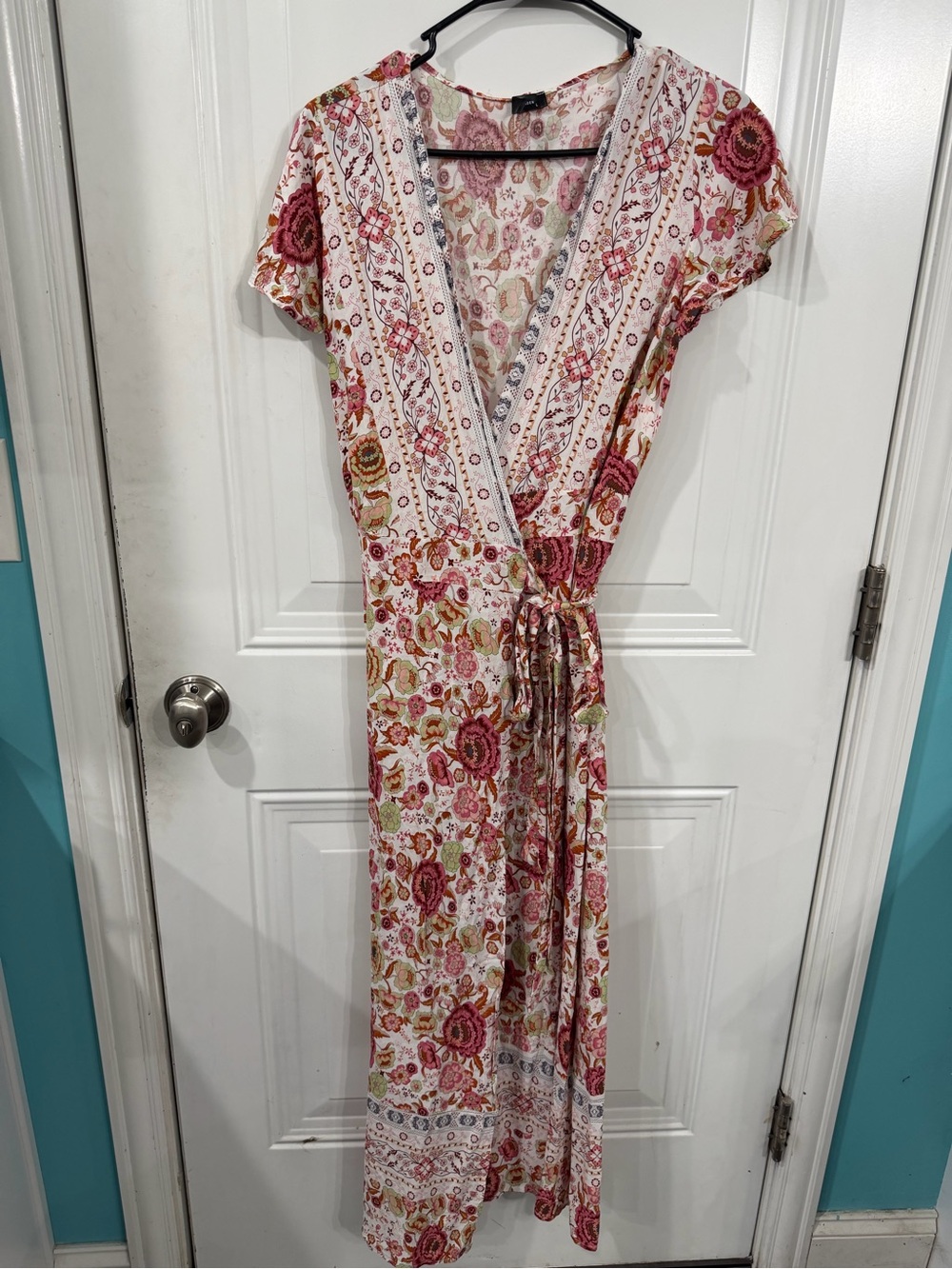 Floral Wrap Maxi Dress in Pink and Cream